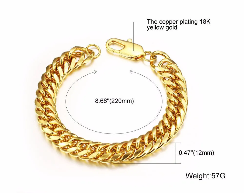 Luxury weddings jewelry 18K Gold plated bracelet men gold plated chain bracelet jewelry men's bracelet chain