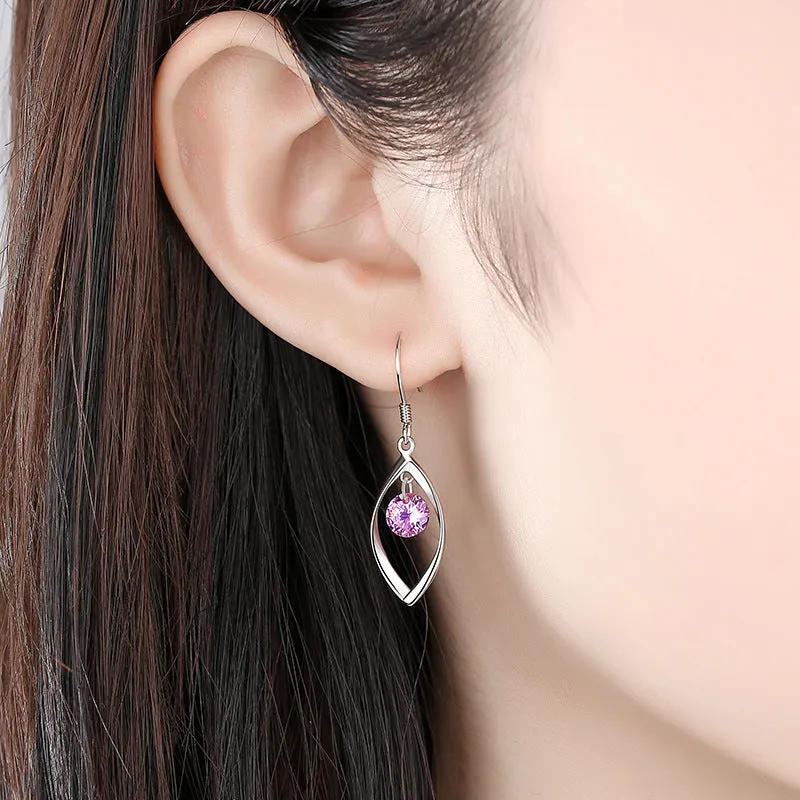 Marquise Shape with Zircon Silver Drop Earrings for Women