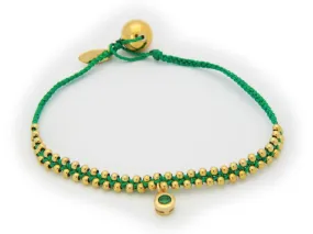 May Emerald (Cz) Green Cord Bracelet in Vermeil, 6"