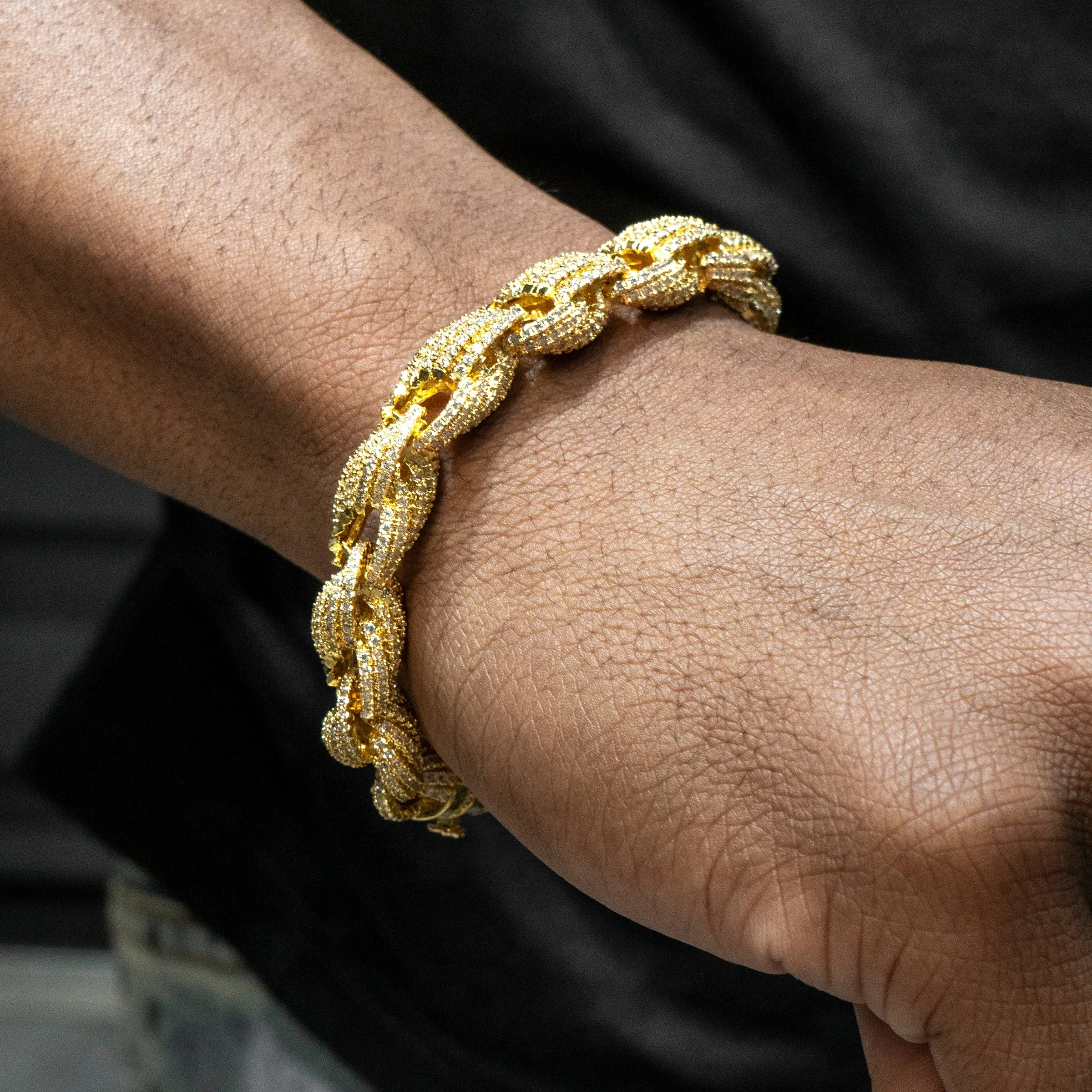 Mens Gold Iced Out Solid Rope Bracelet