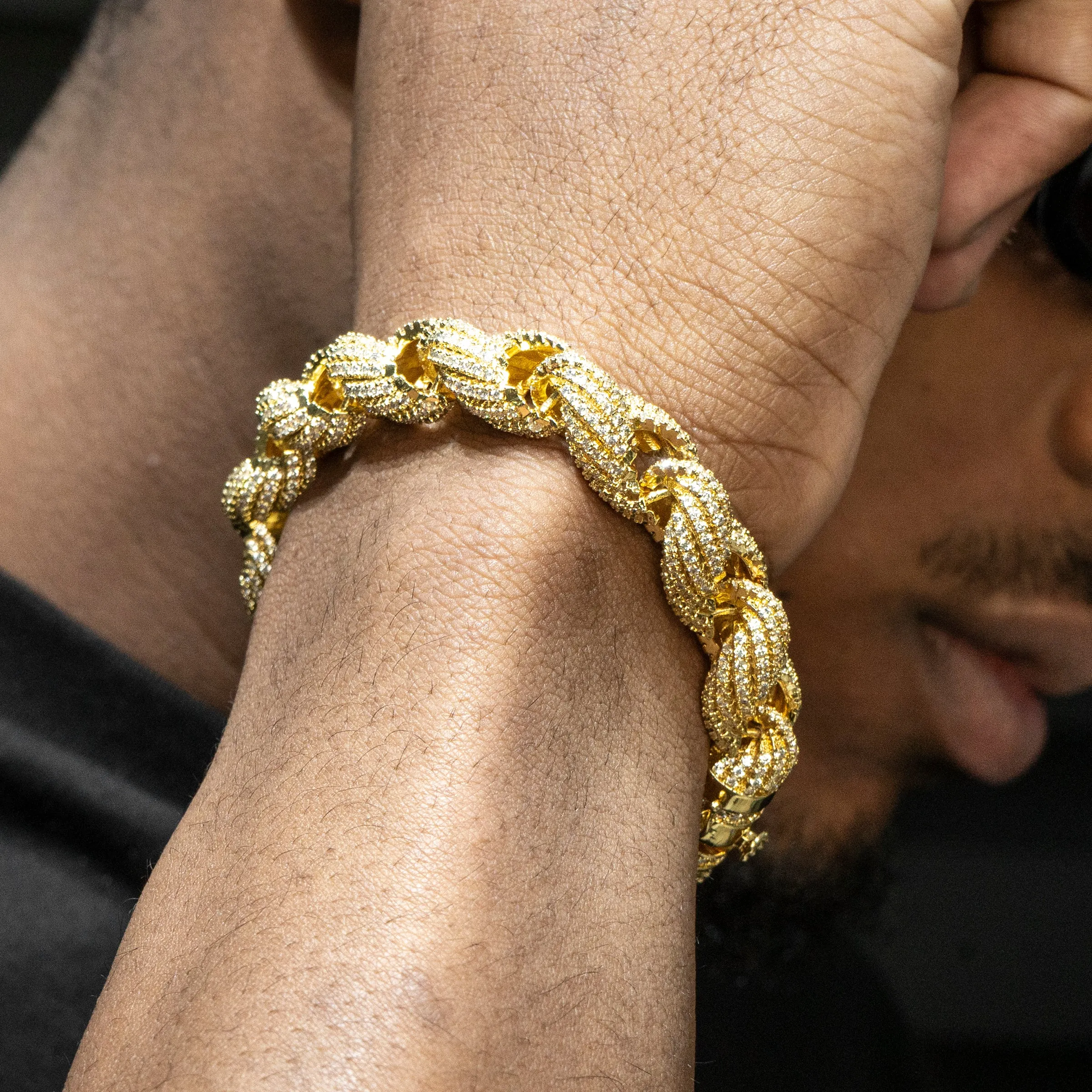 Mens Gold Iced Out Solid Rope Bracelet