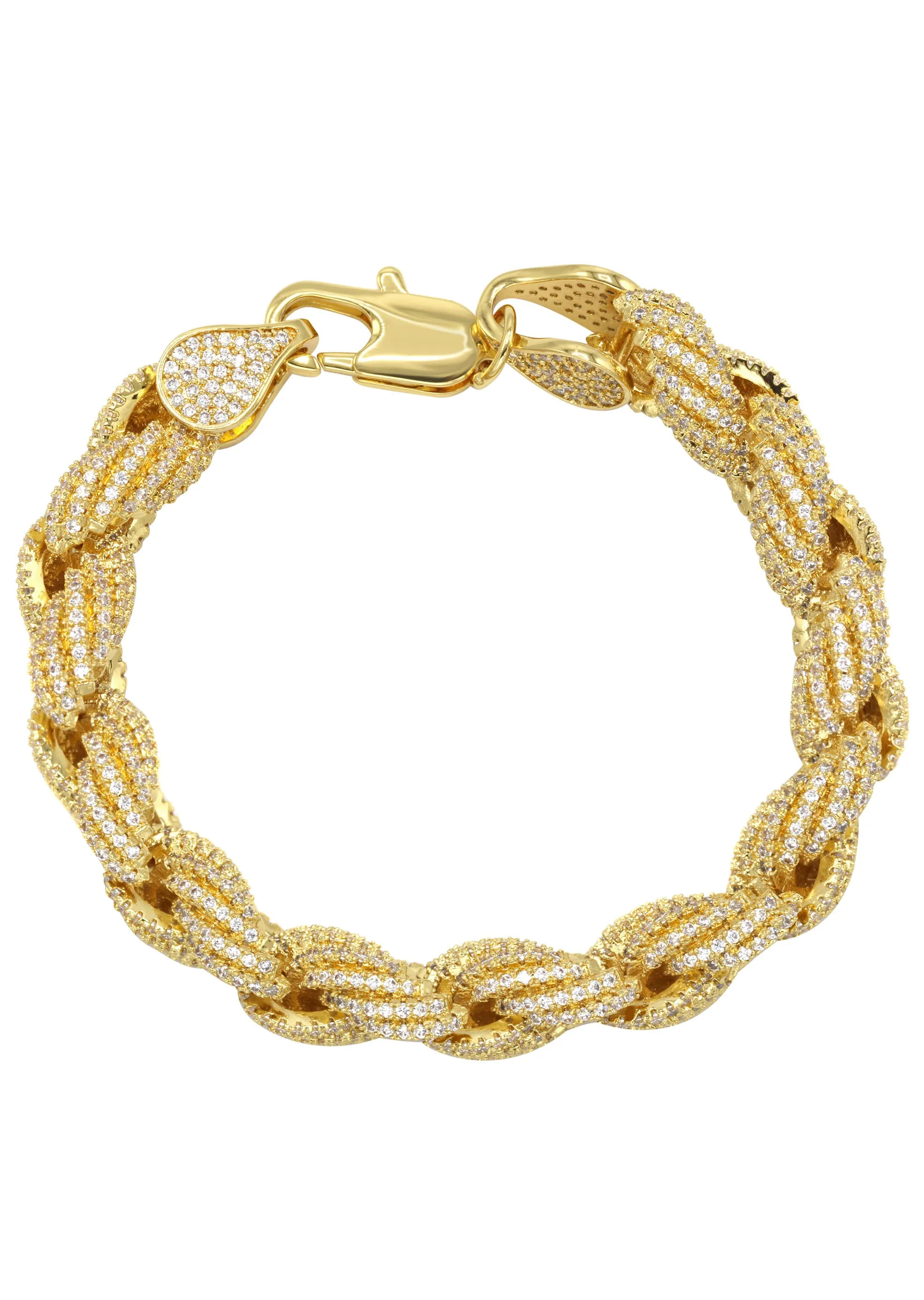 Mens Gold Iced Out Solid Rope Bracelet