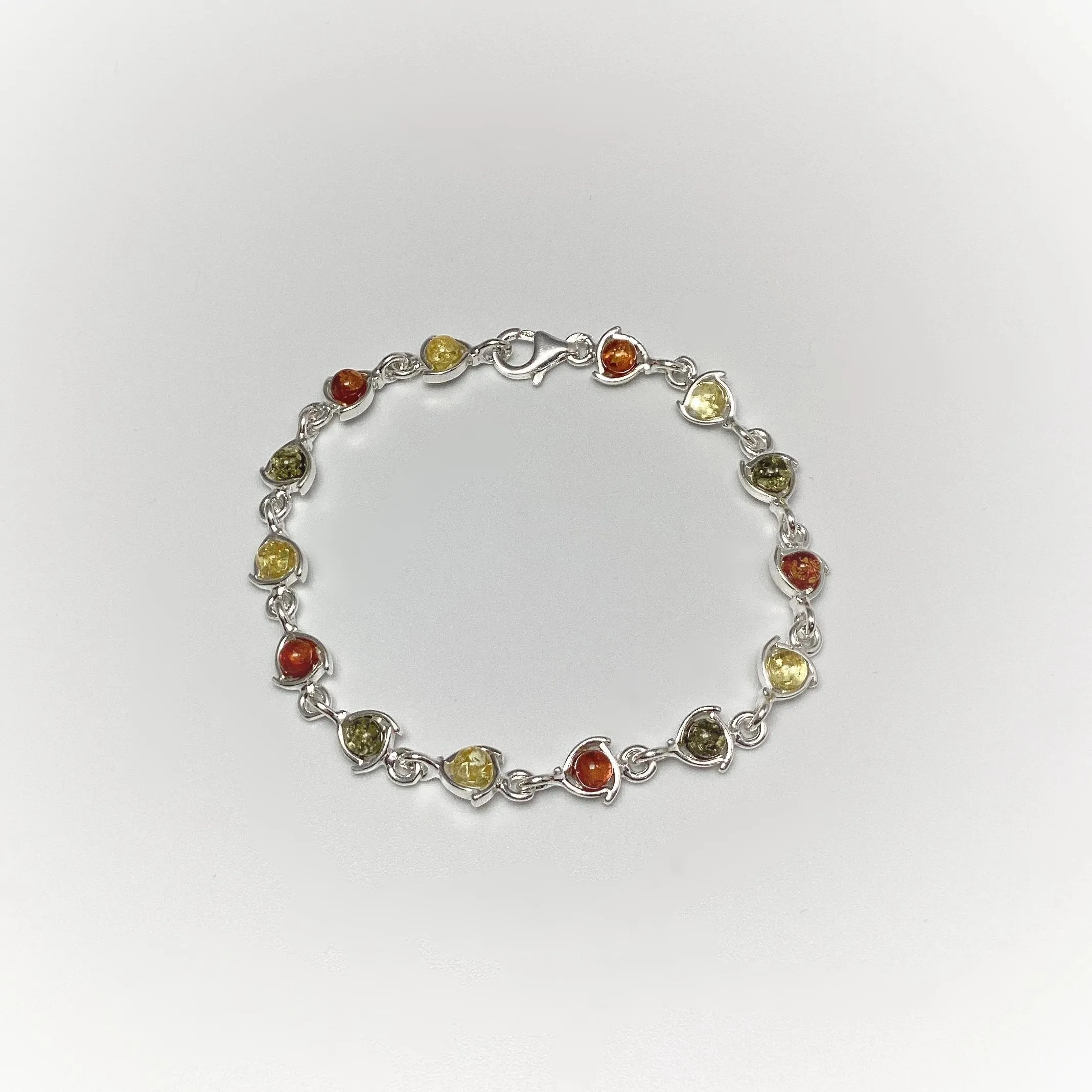 Mixed Amber Sterling Silver Bracelet