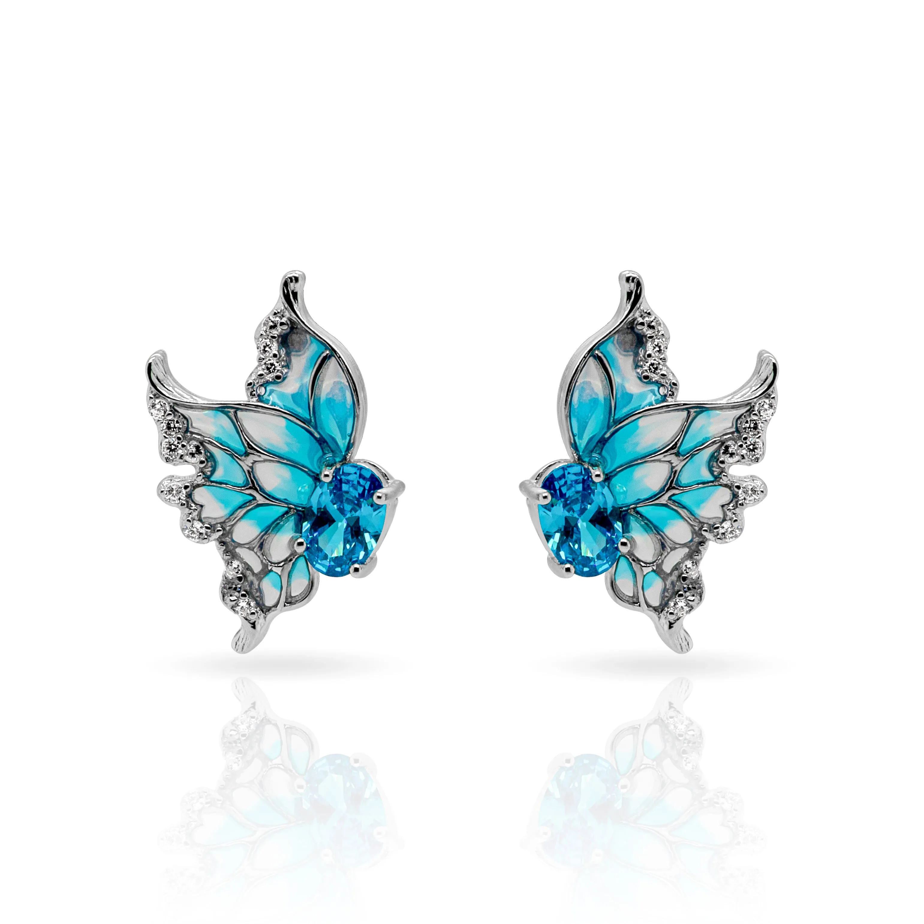 Morpho Blue Zircon Earrings in Sterling Silver