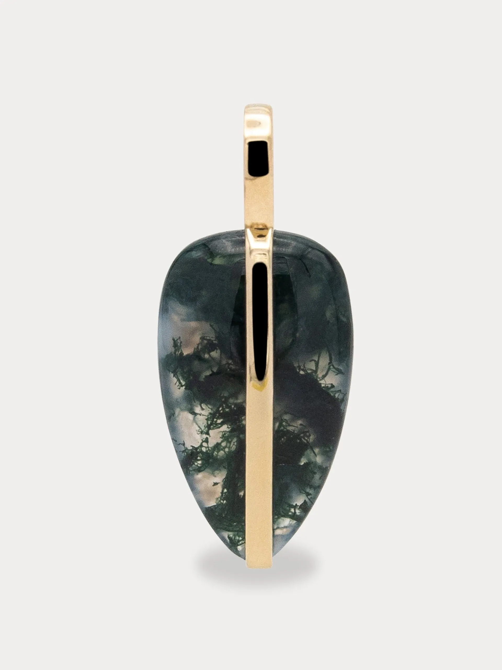 Moss Agate small pebble pendant | 14K