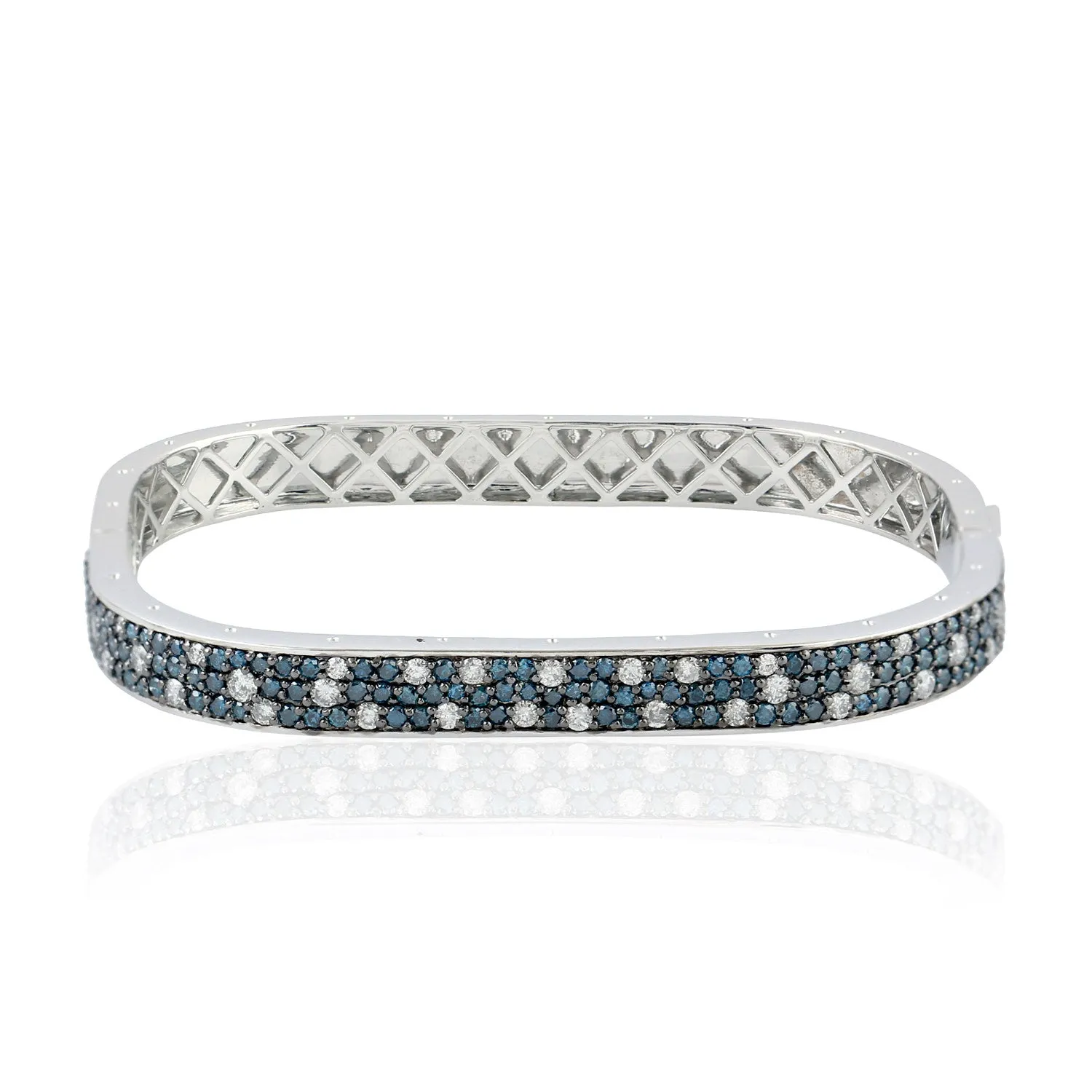 Multicolor Pave Diamond Bangle 18k White Gold Handmade Jewelry