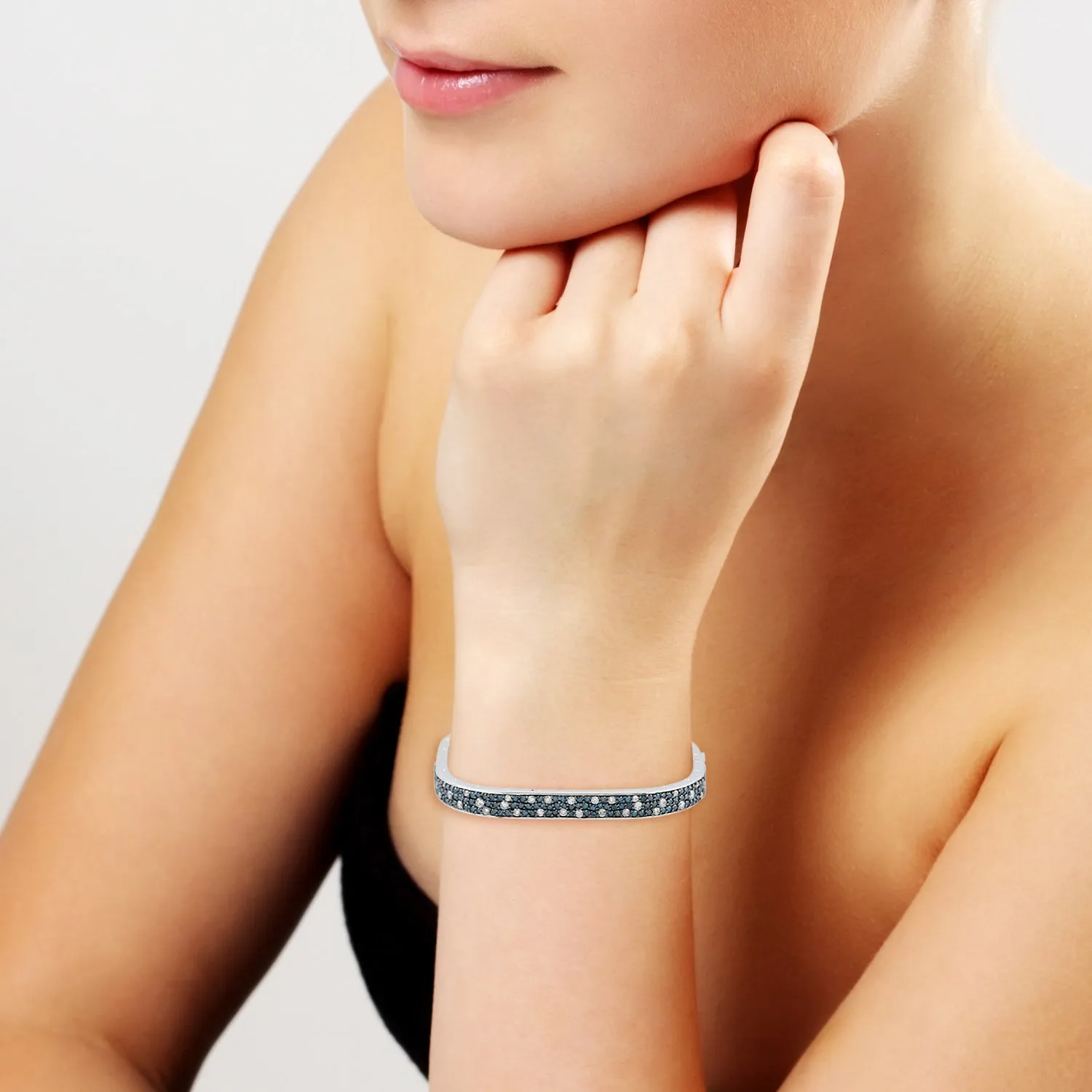 Multicolor Pave Diamond Bangle 18k White Gold Handmade Jewelry