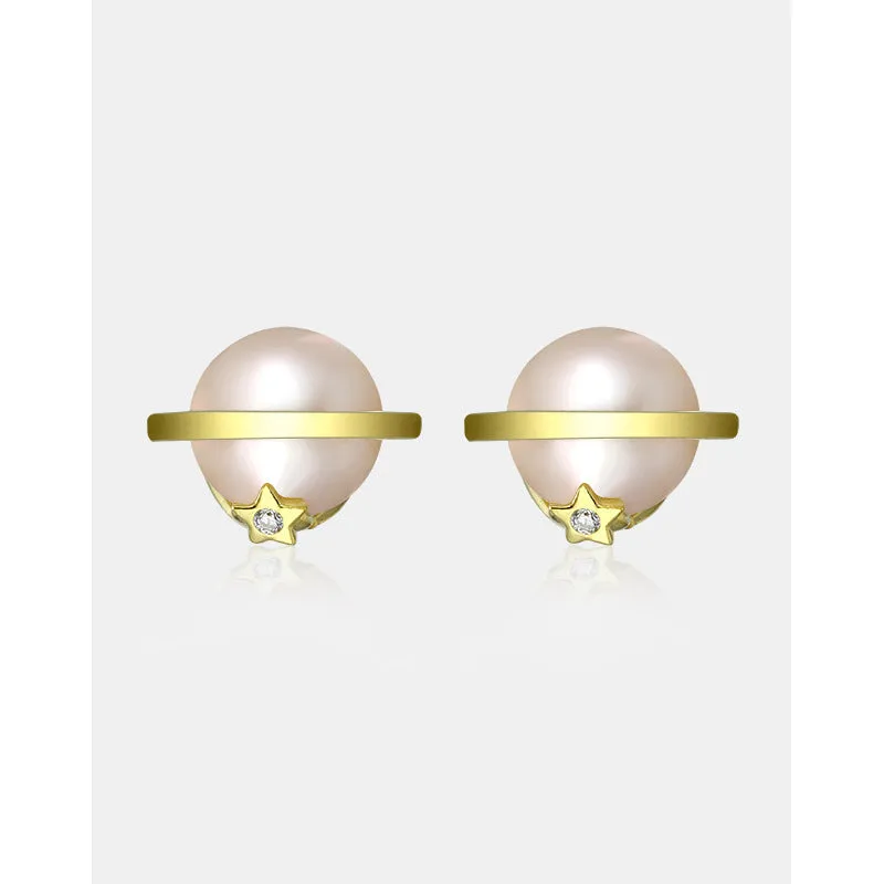 Natural Pearl Planet Silver Studs Earrings for Women