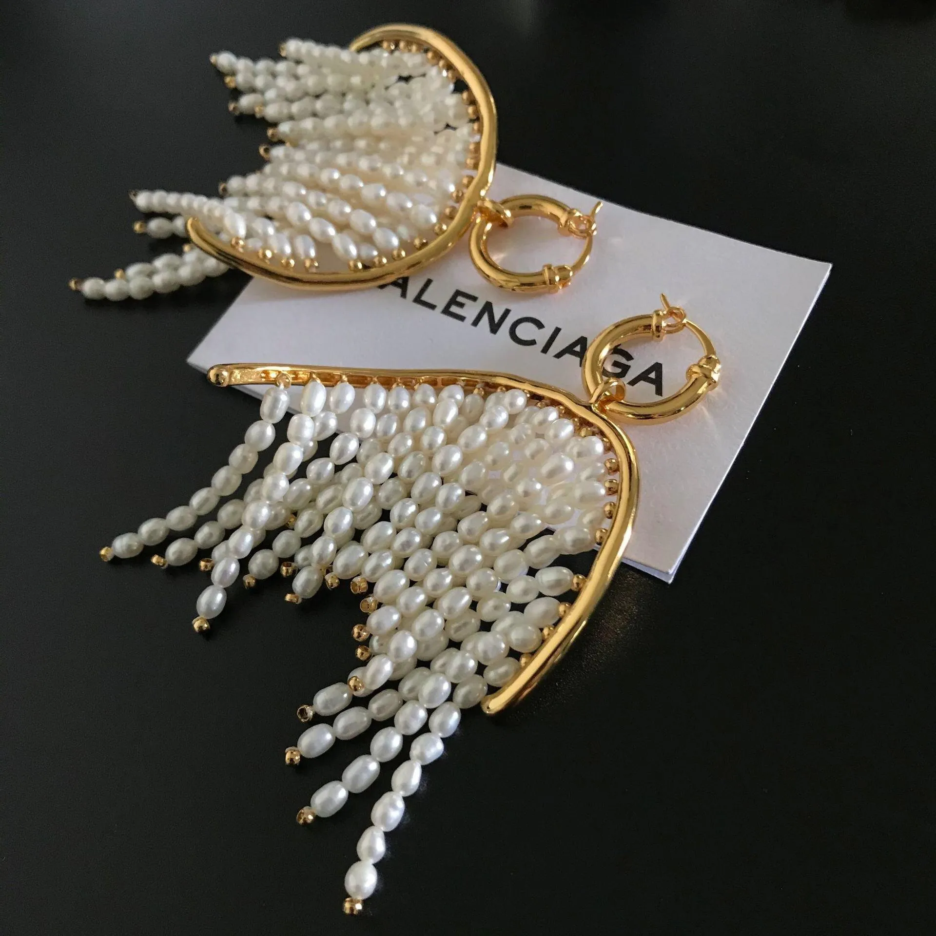 Natural Pearl Zircon Tassel Earrings