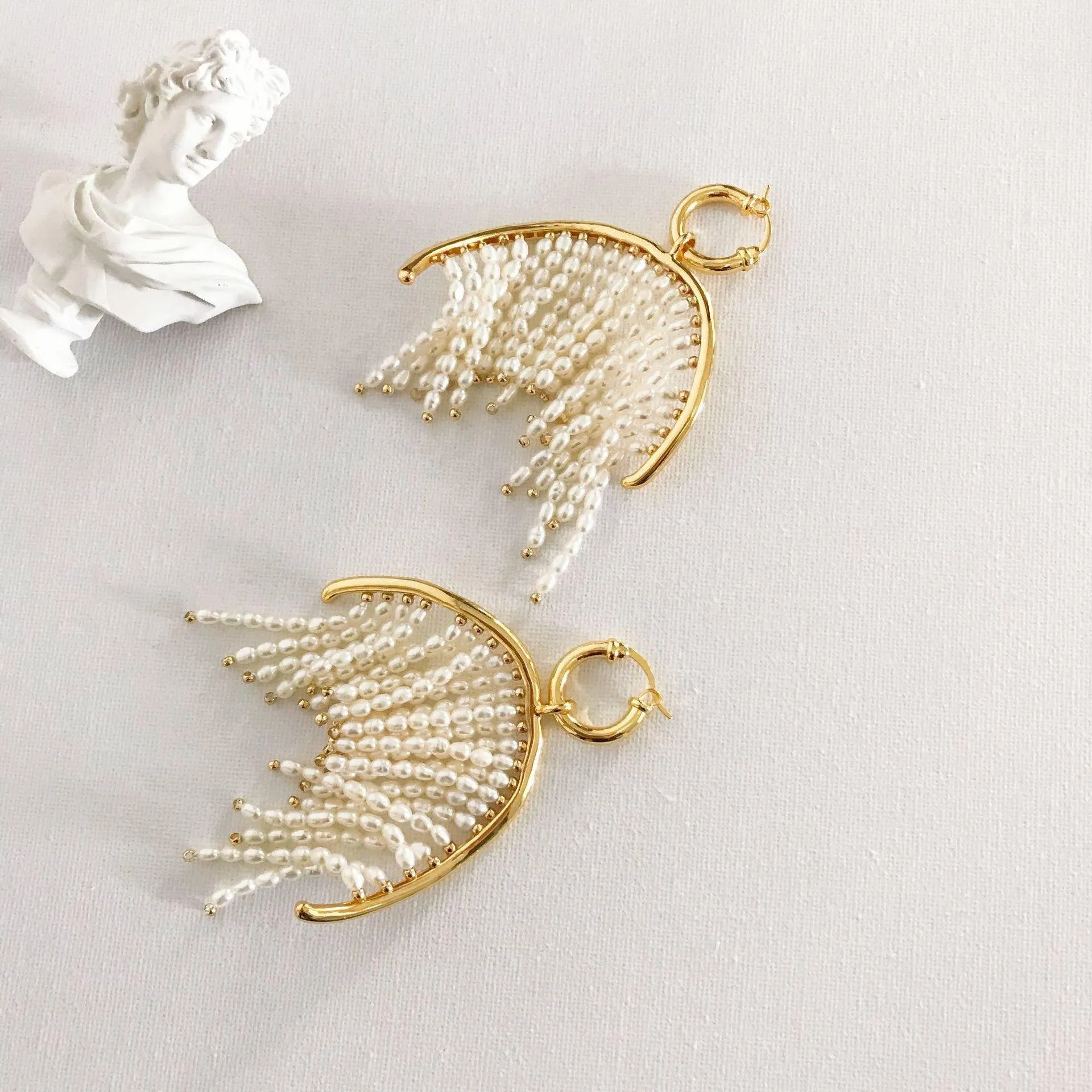 Natural Pearl Zircon Tassel Earrings