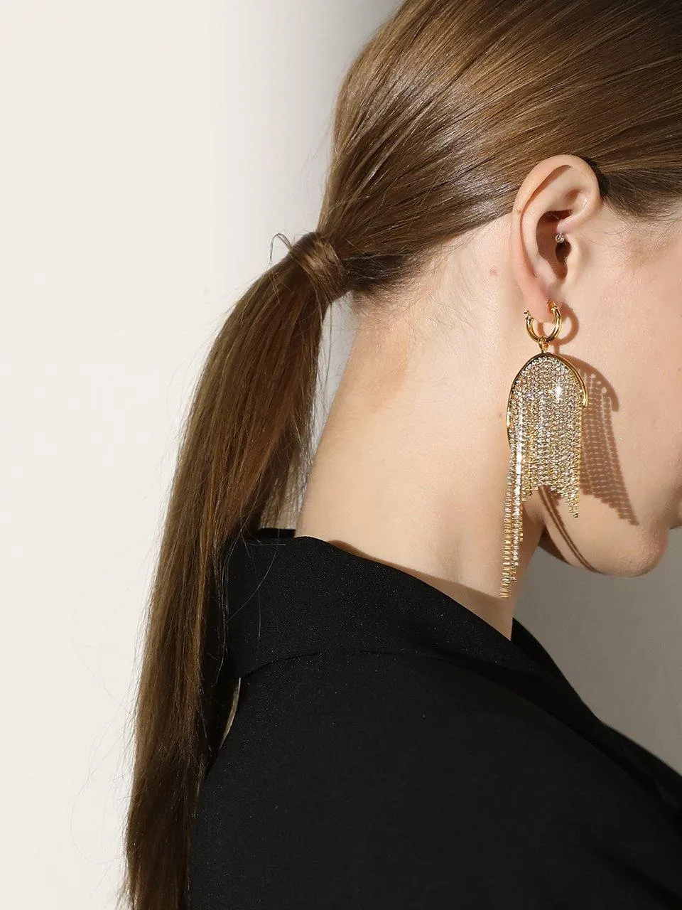 Natural Pearl Zircon Tassel Earrings