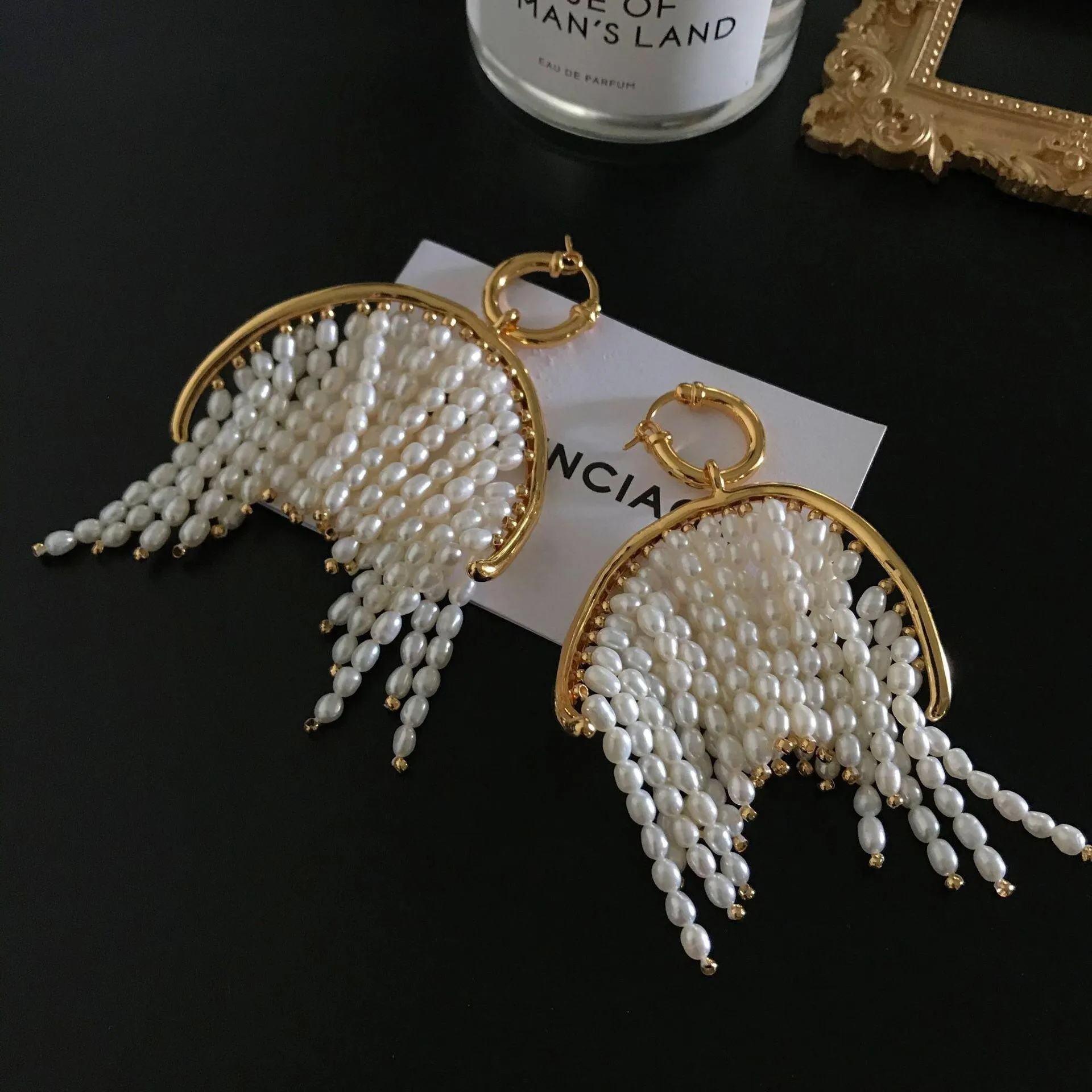 Natural Pearl Zircon Tassel Earrings