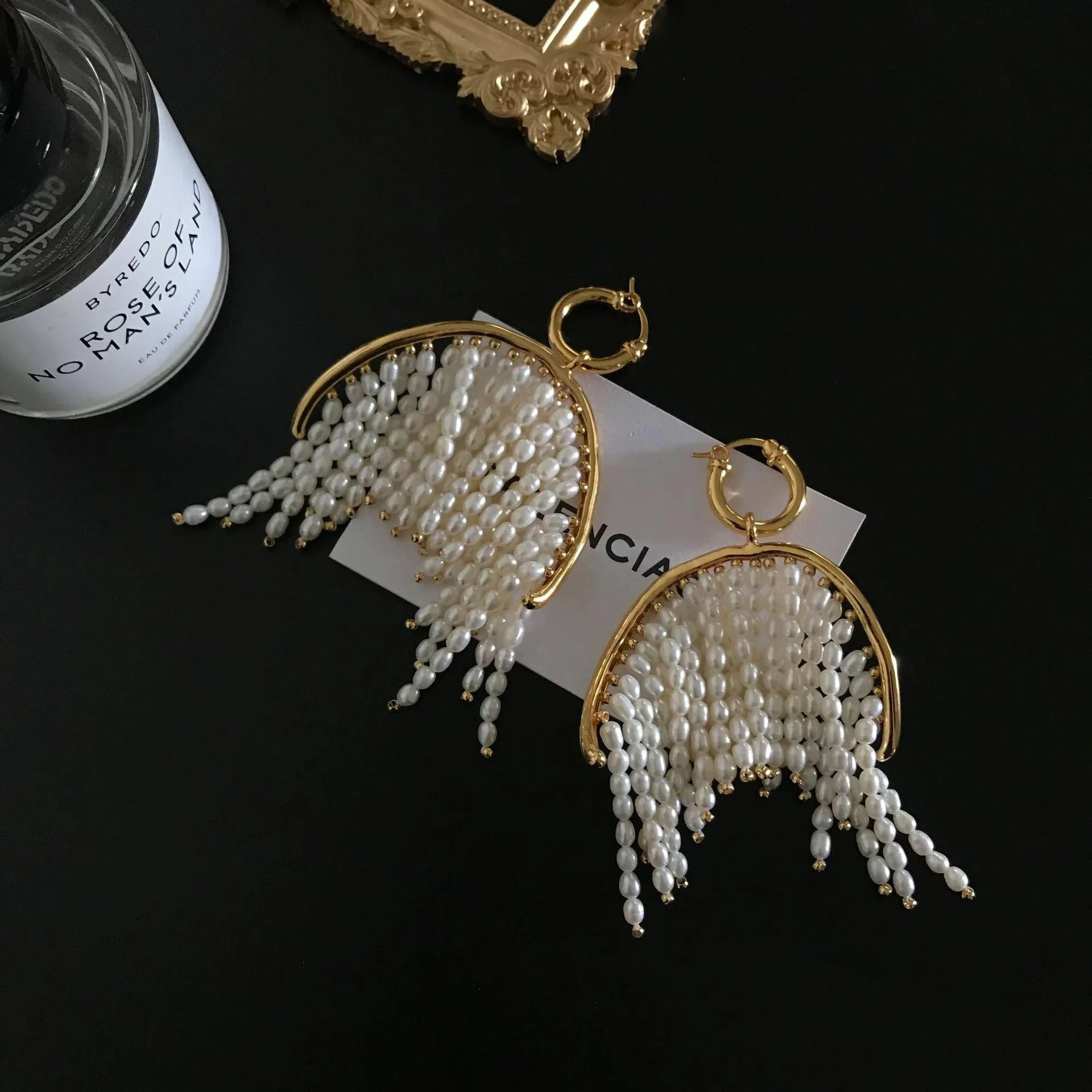 Natural Pearl Zircon Tassel Earrings