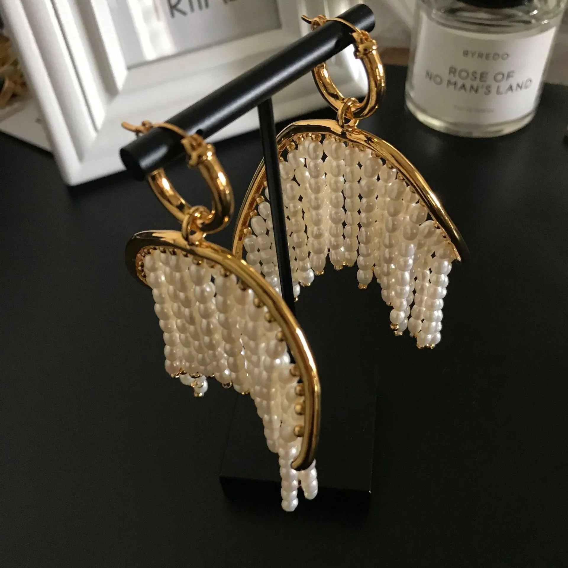 Natural Pearl Zircon Tassel Earrings