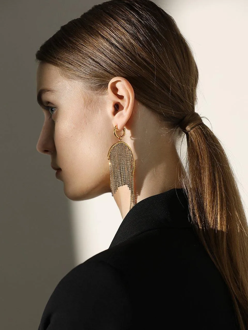 Natural Pearl Zircon Tassel Earrings