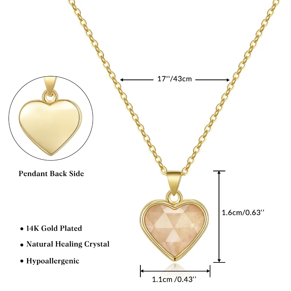 Natural Rose Quartz Heart Gold Pendant Necklace