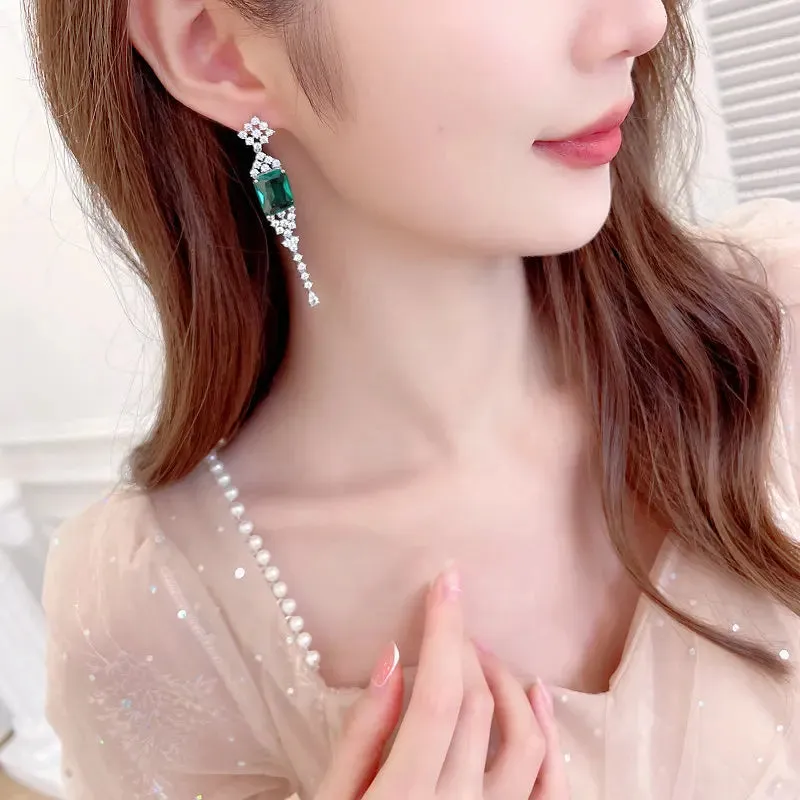 New Fashion Cubic Zirconia Sparkling Long Tassel Earrings, Wedding Bride Jewelry LYI189
