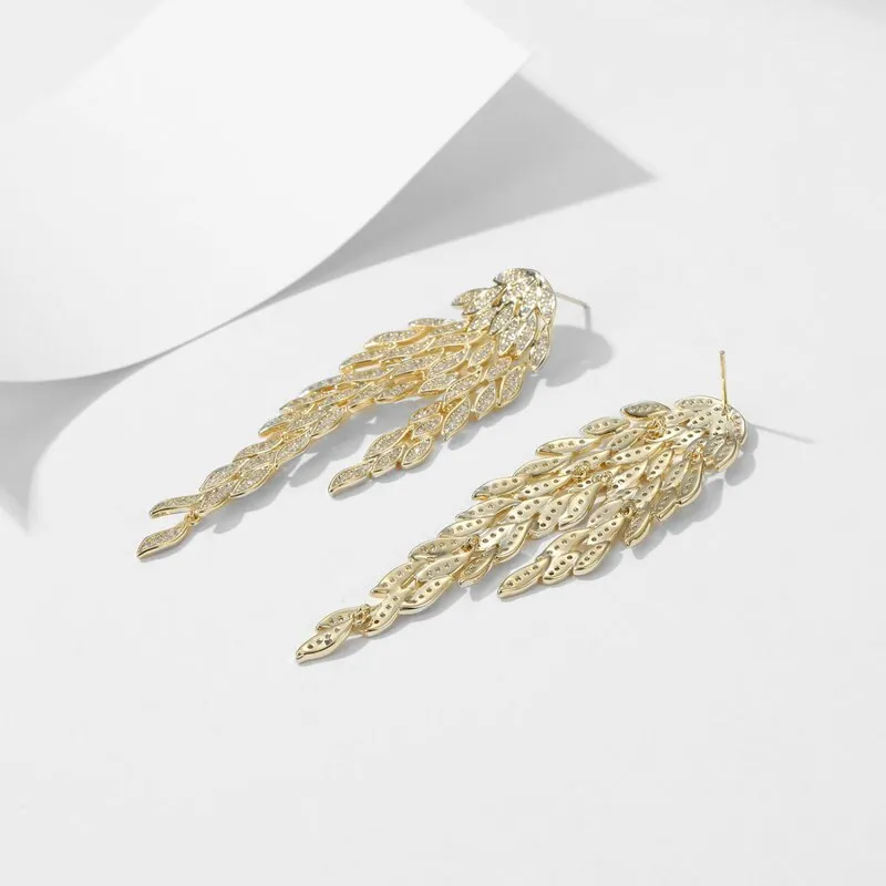 New Trendy cubic zirconia Multi-layered tassel tree leaves earrings women wendding ear jewelry party dress accessories LYJ070