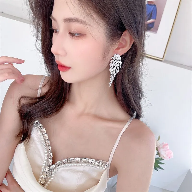 New Trendy cubic zirconia Multi-layered tassel tree leaves earrings women wendding ear jewelry party dress accessories LYJ070