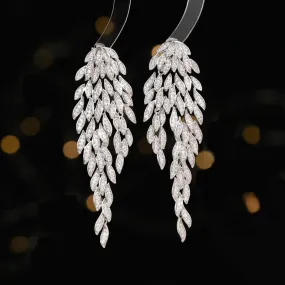 New Trendy cubic zirconia Multi-layered tassel tree leaves earrings women wendding ear jewelry party dress accessories LYJ070