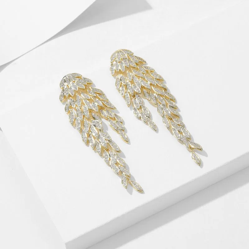 New Trendy cubic zirconia Multi-layered tassel tree leaves earrings women wendding ear jewelry party dress accessories LYJ070