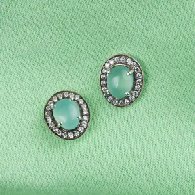 'Nightsky' Silver Handmade Chalcedony Stone Stud Earrings