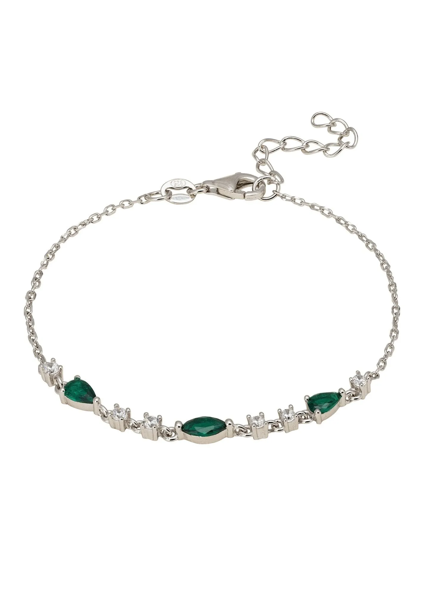 Olivia Gemstone Bracelets Silver Emerald & White Cz