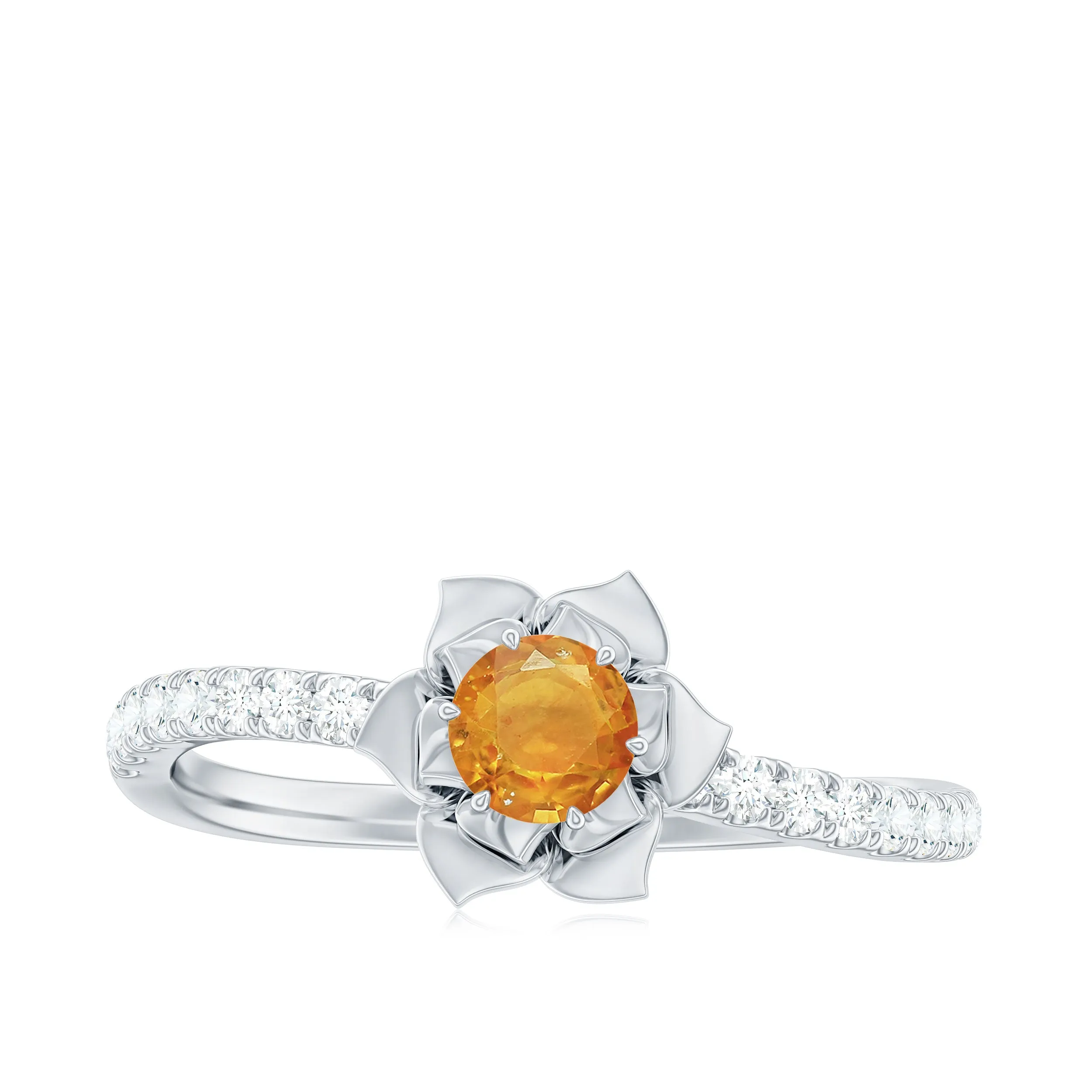 Orange Sapphire and Diamond Flower Engagement Ring
