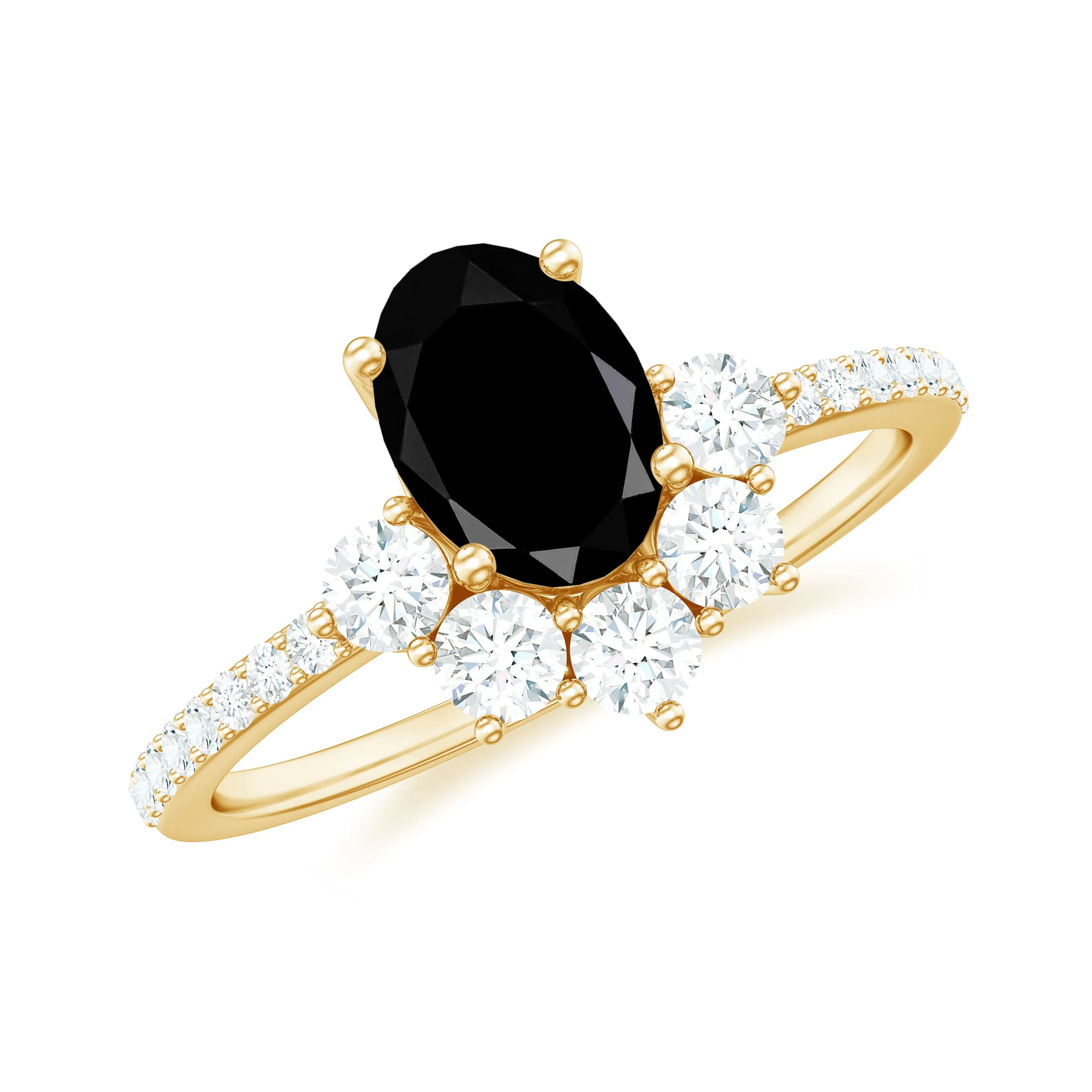 Oval Black Onyx Designer Ring with Diamond Half Halo