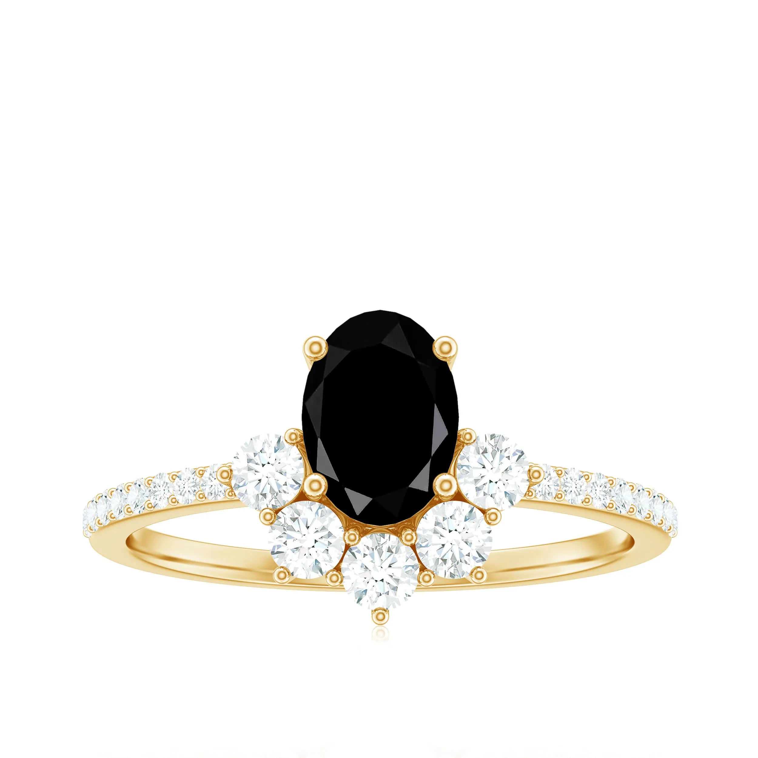 Oval Black Onyx Designer Ring with Diamond Half Halo