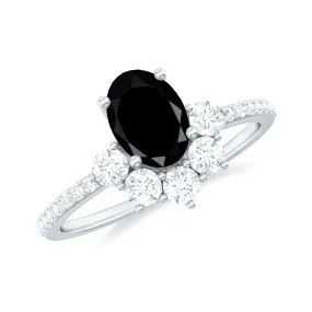 Oval Black Onyx Designer Ring with Diamond Half Halo