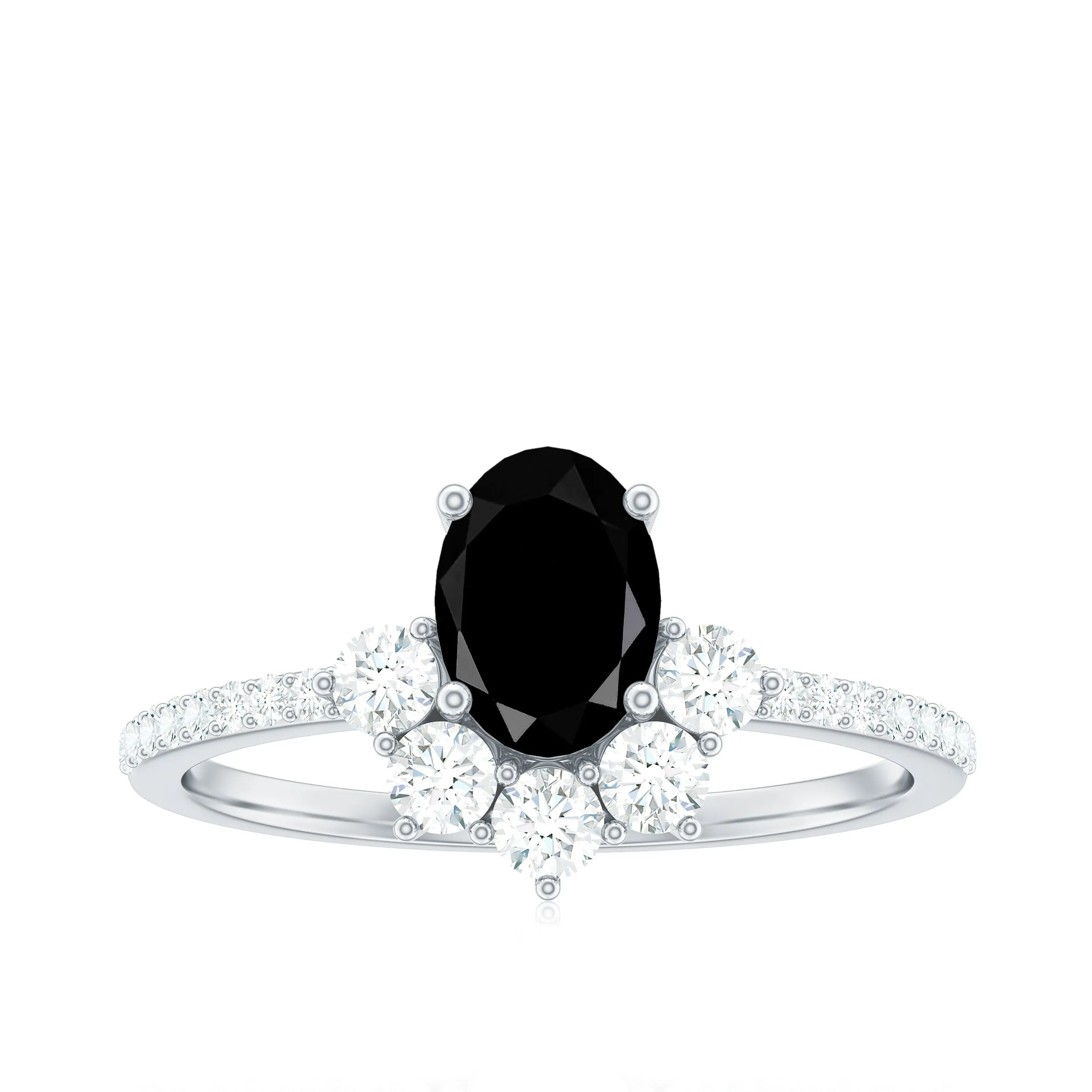 Oval Black Onyx Designer Ring with Diamond Half Halo