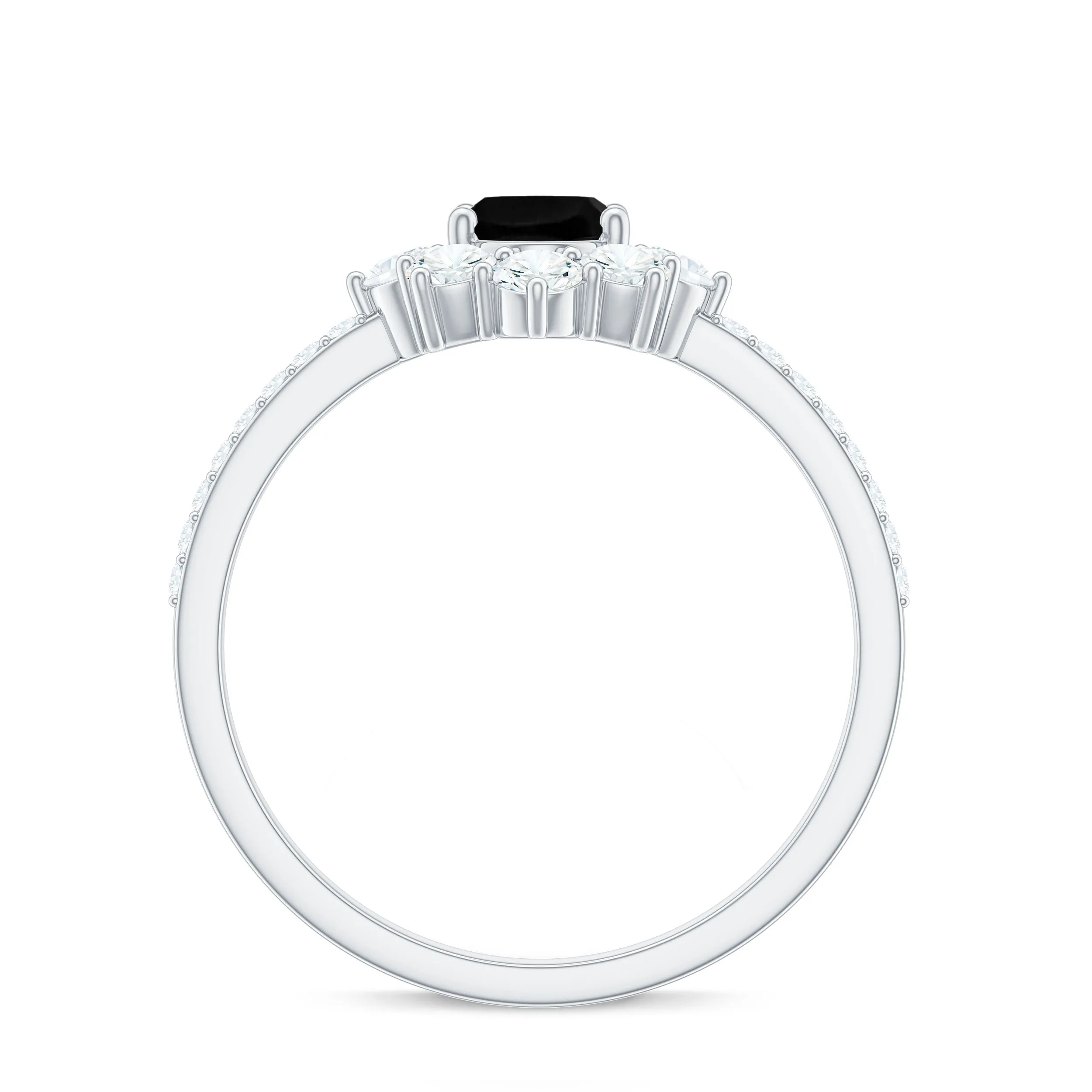 Oval Black Onyx Designer Ring with Diamond Half Halo
