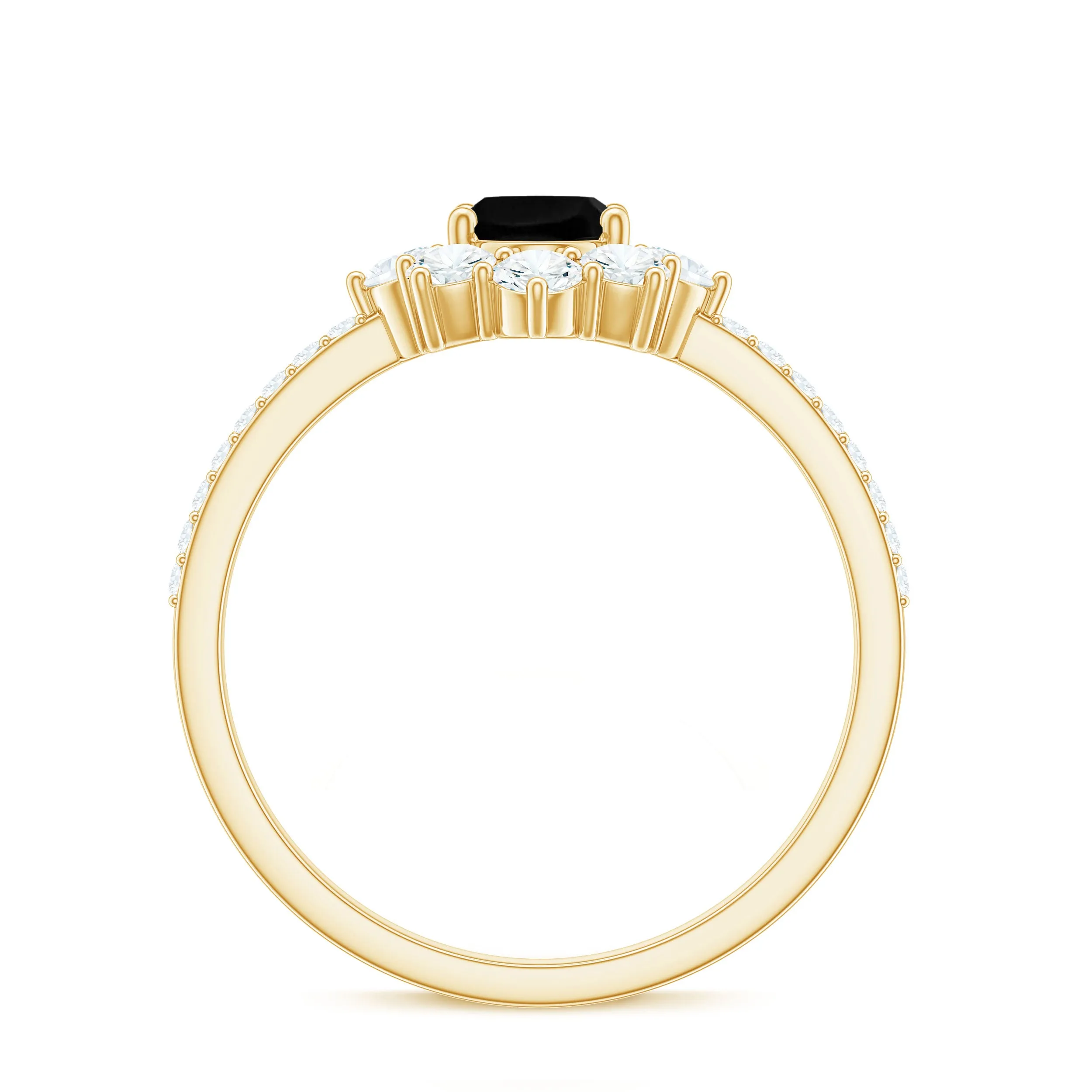 Oval Black Onyx Designer Ring with Diamond Half Halo
