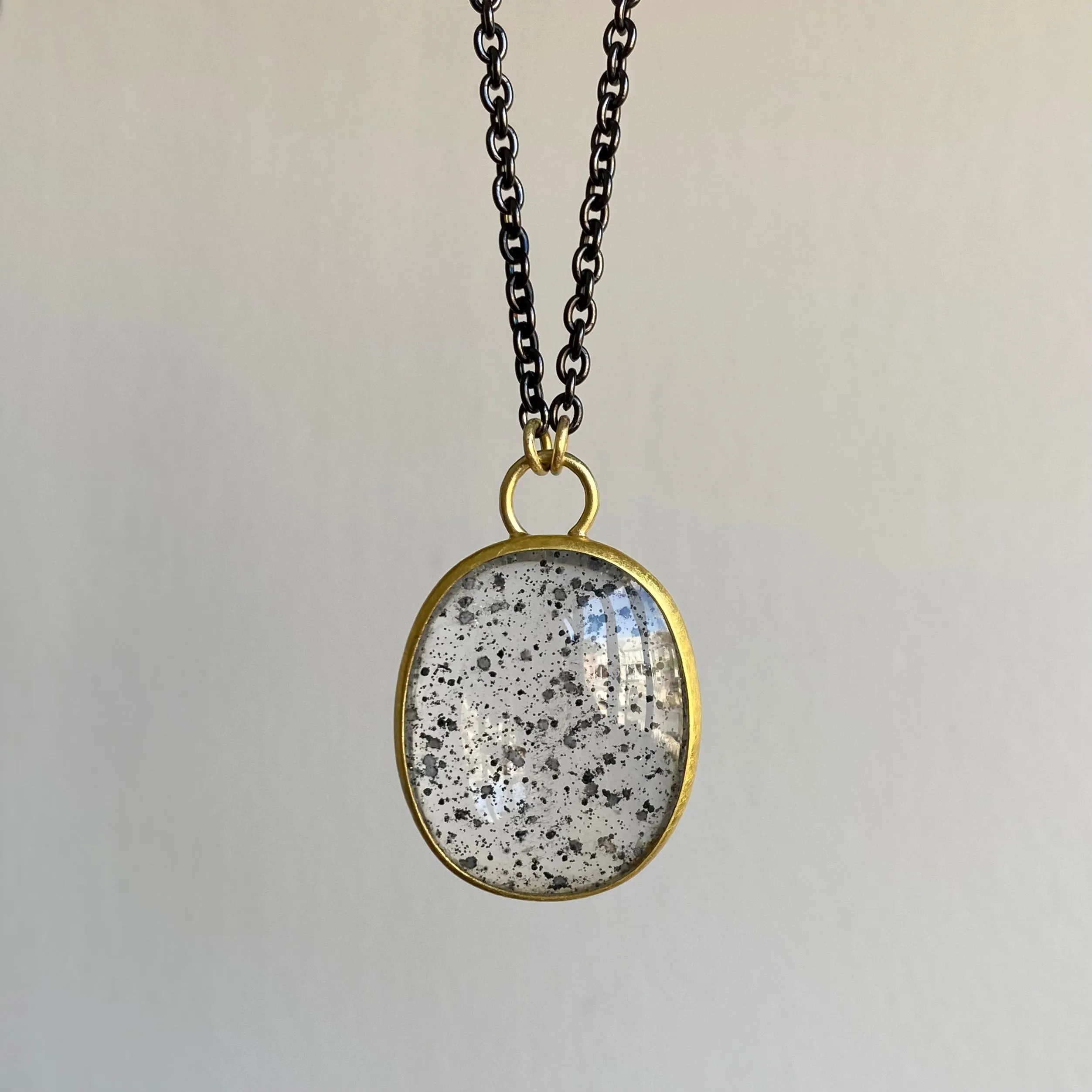 Oval Pyrite in Quartz Open Back Pendant
