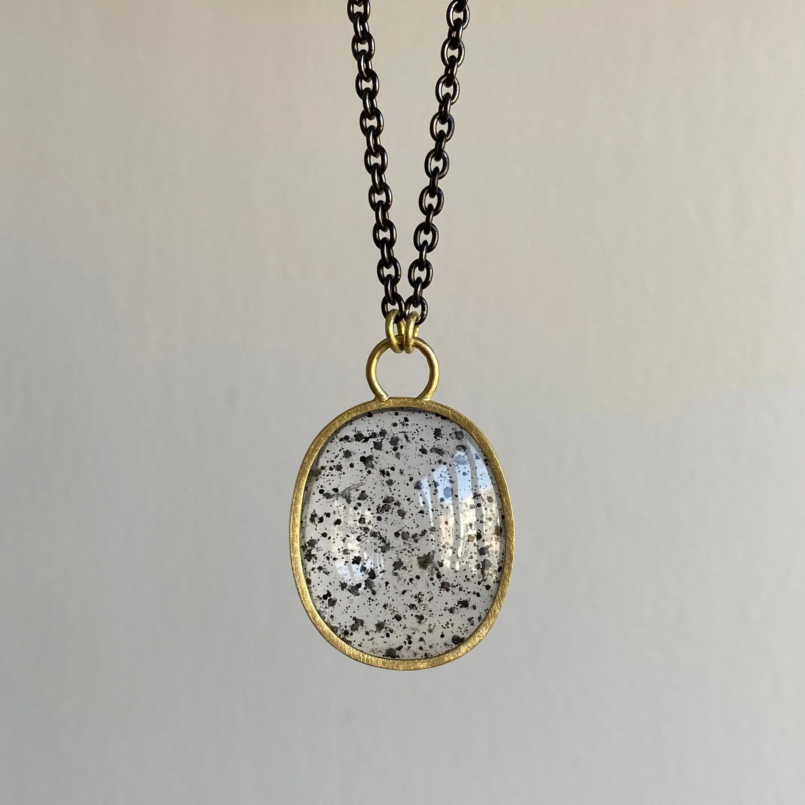 Oval Pyrite in Quartz Open Back Pendant