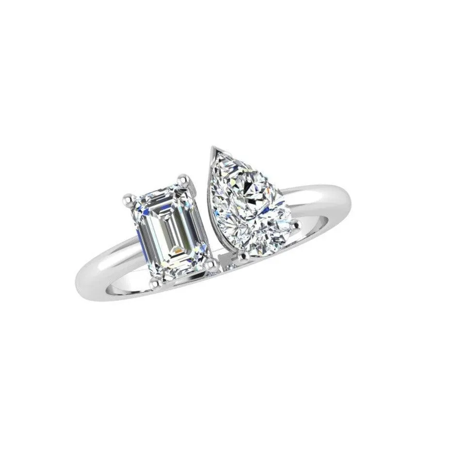 Pear and Emerald Diamond Open Ring