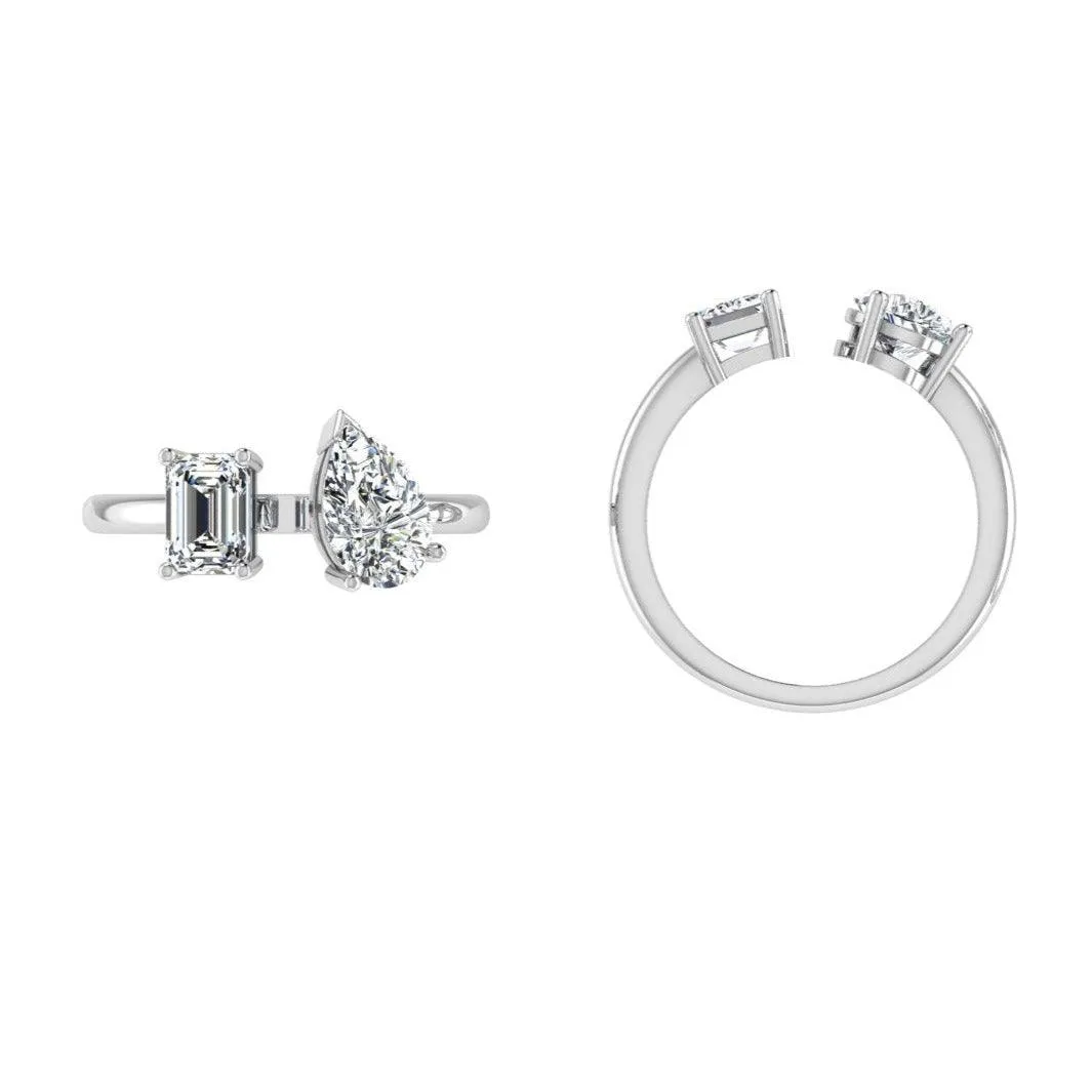 Pear and Emerald Diamond Open Ring