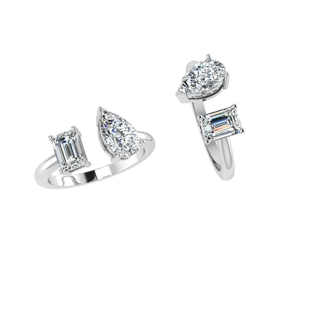 Pear and Emerald Diamond Open Ring