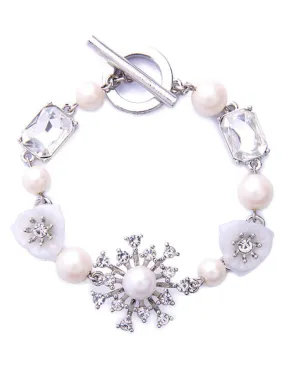 Pearl Link Toggle Bracelet Rhinestone Faux