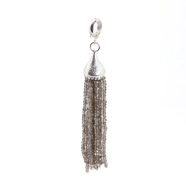 Pendant - Clip On Tassel Smokey Quartz Sterling Silver