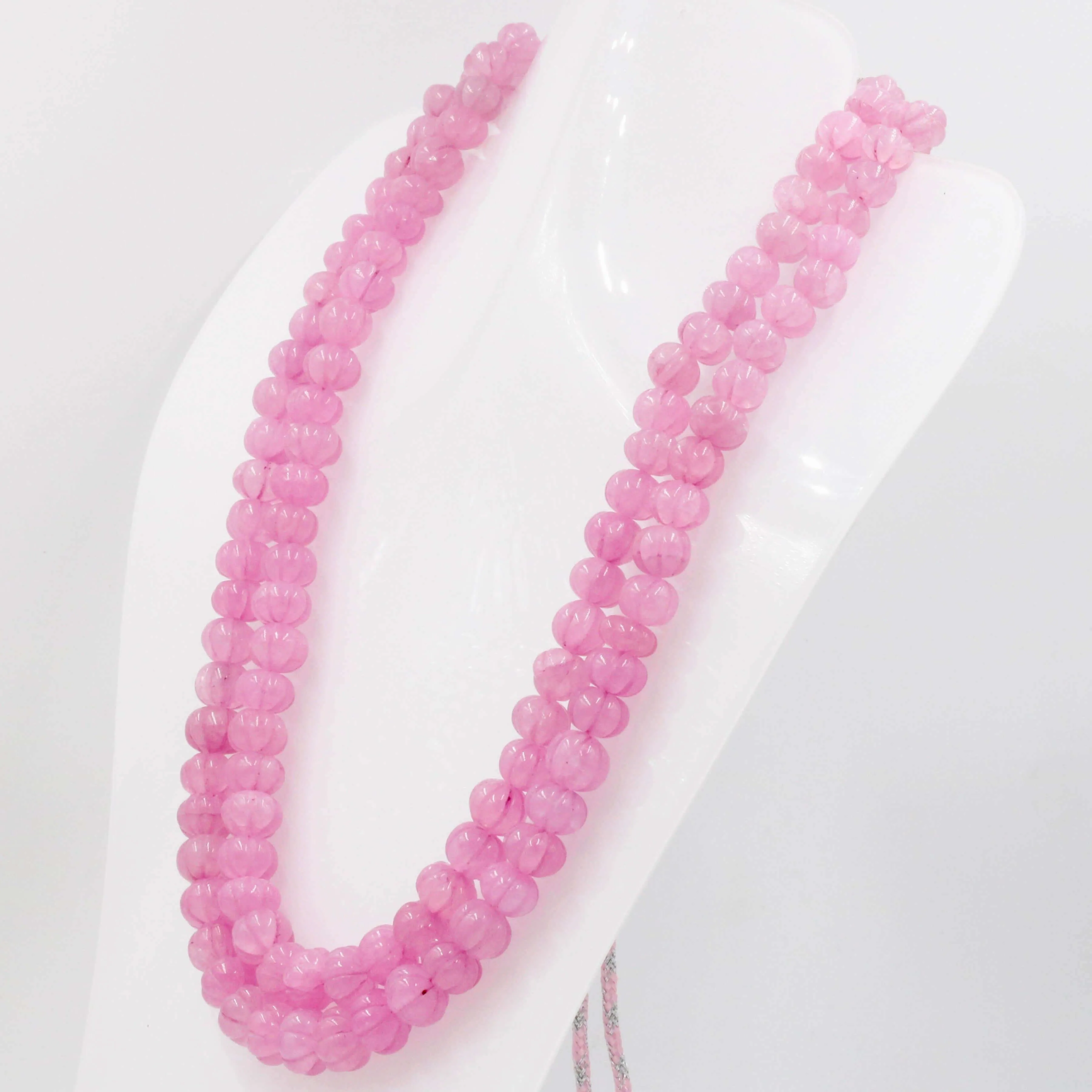 Pink Pumpkin Necklace Quartz Necklace Carved Pumpkin Necklace Natural Pink Quartz Pumpkin Shaped Beaded Necklace SKU 6141182, SKU 6141183