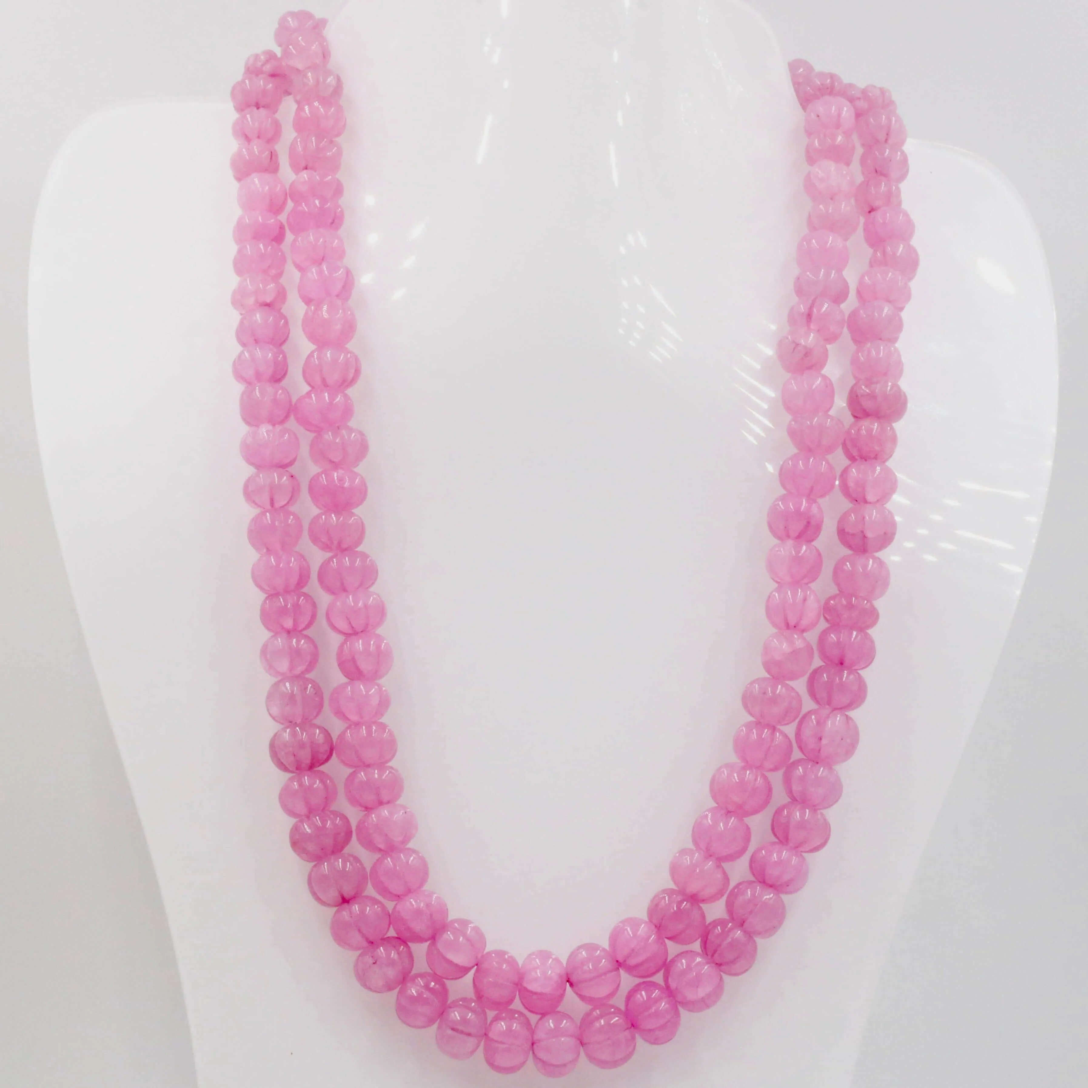 Pink Pumpkin Necklace Quartz Necklace Carved Pumpkin Necklace Natural Pink Quartz Pumpkin Shaped Beaded Necklace SKU 6141182, SKU 6141183