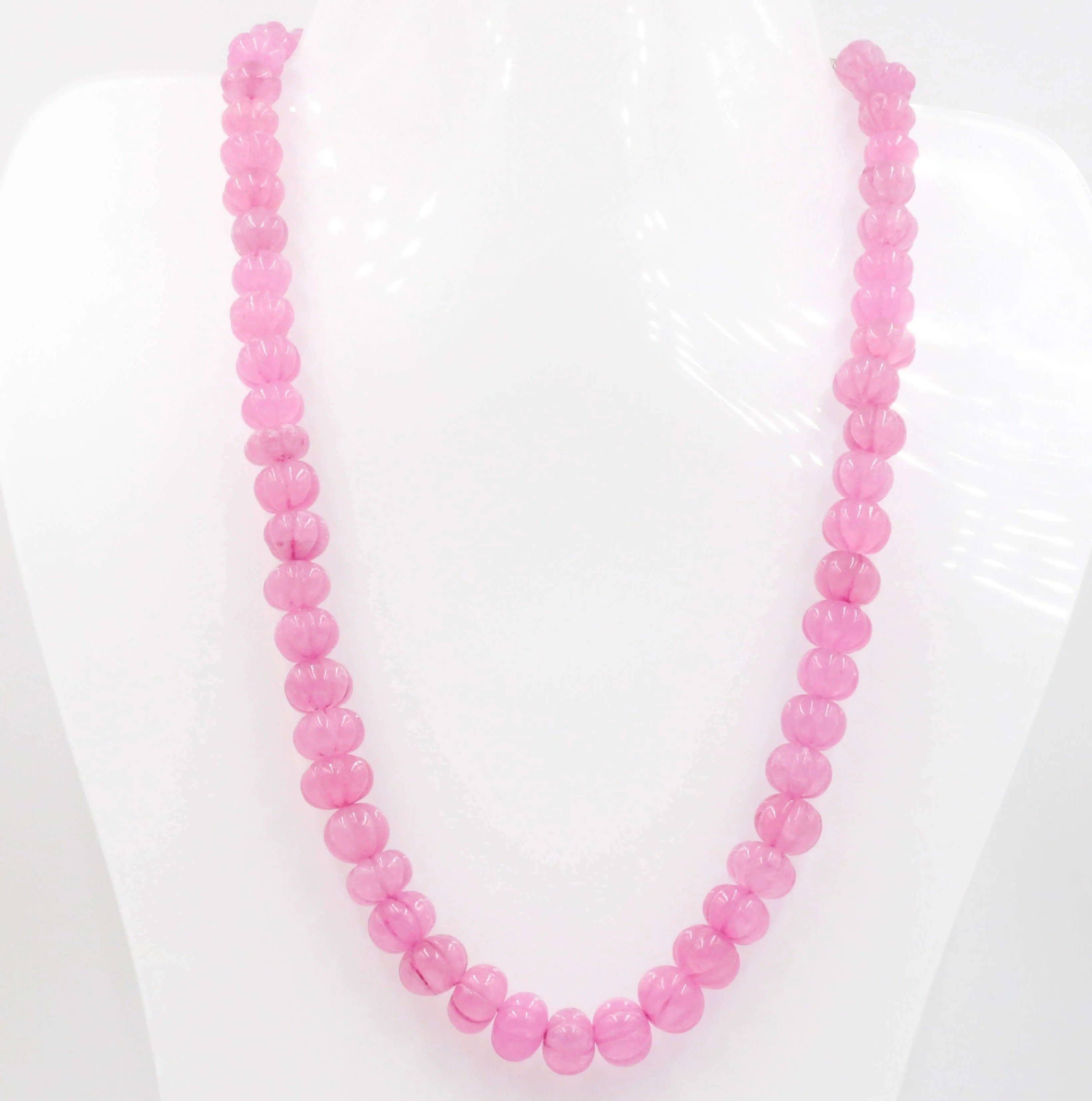 Pink Pumpkin Necklace Quartz Necklace Carved Pumpkin Necklace Natural Pink Quartz Pumpkin Shaped Beaded Necklace SKU 6141182, SKU 6141183