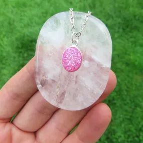 Pink Quartz Druzy Necklace in Silver | Crystal Choker | Druzy Jewelry