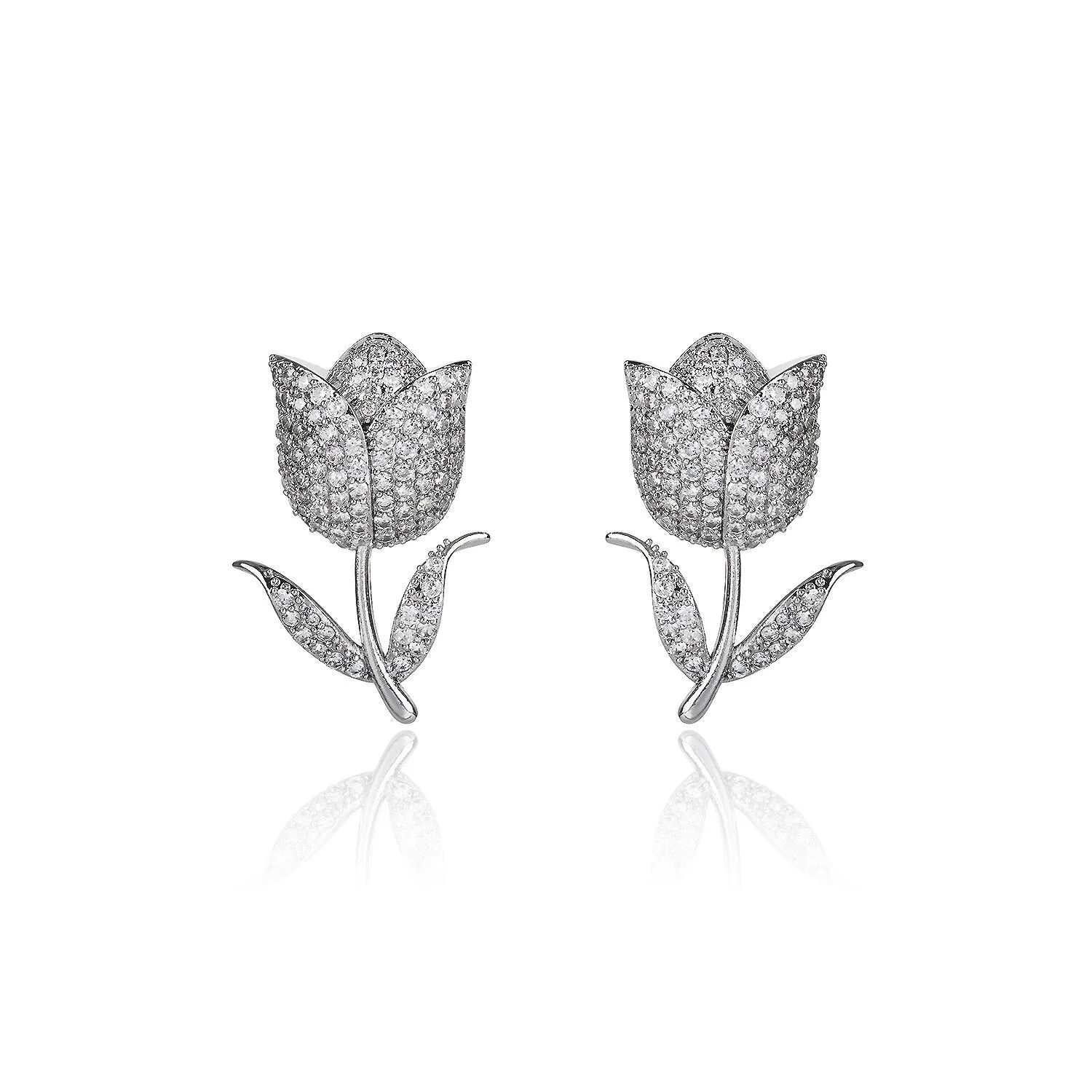 Popular S925 Silver Needle Cubic Zircon CZ Crystal Tulip Earrings Birthday Party Wedding Gift Fine New Jewelry CE11469
