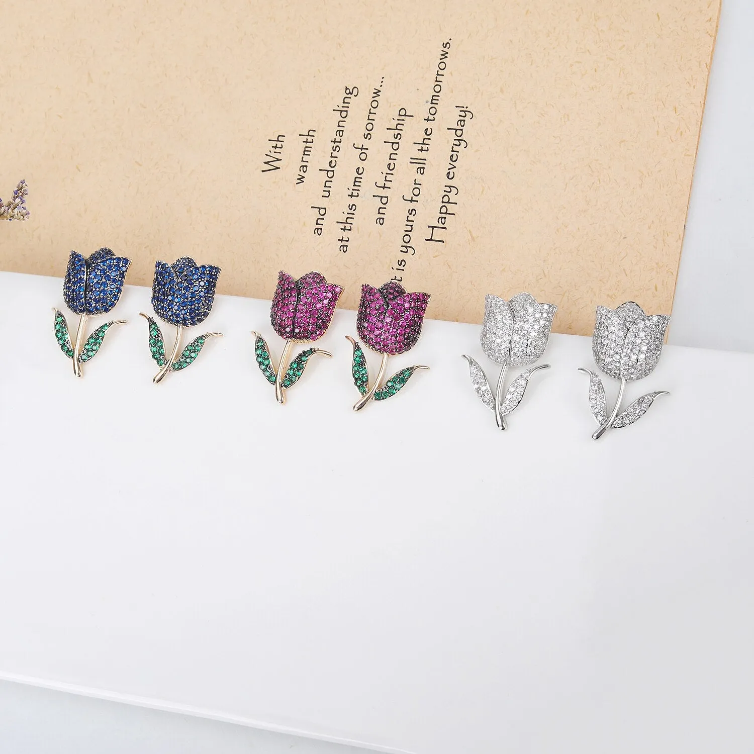 Popular S925 Silver Needle Cubic Zircon CZ Crystal Tulip Earrings Birthday Party Wedding Gift Fine New Jewelry CE11469
