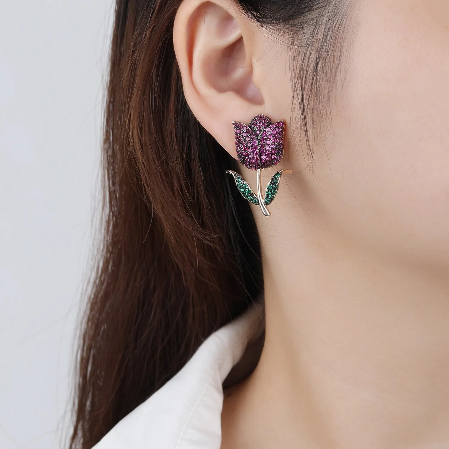 Popular S925 Silver Needle Cubic Zircon CZ Crystal Tulip Earrings Birthday Party Wedding Gift Fine New Jewelry CE11469