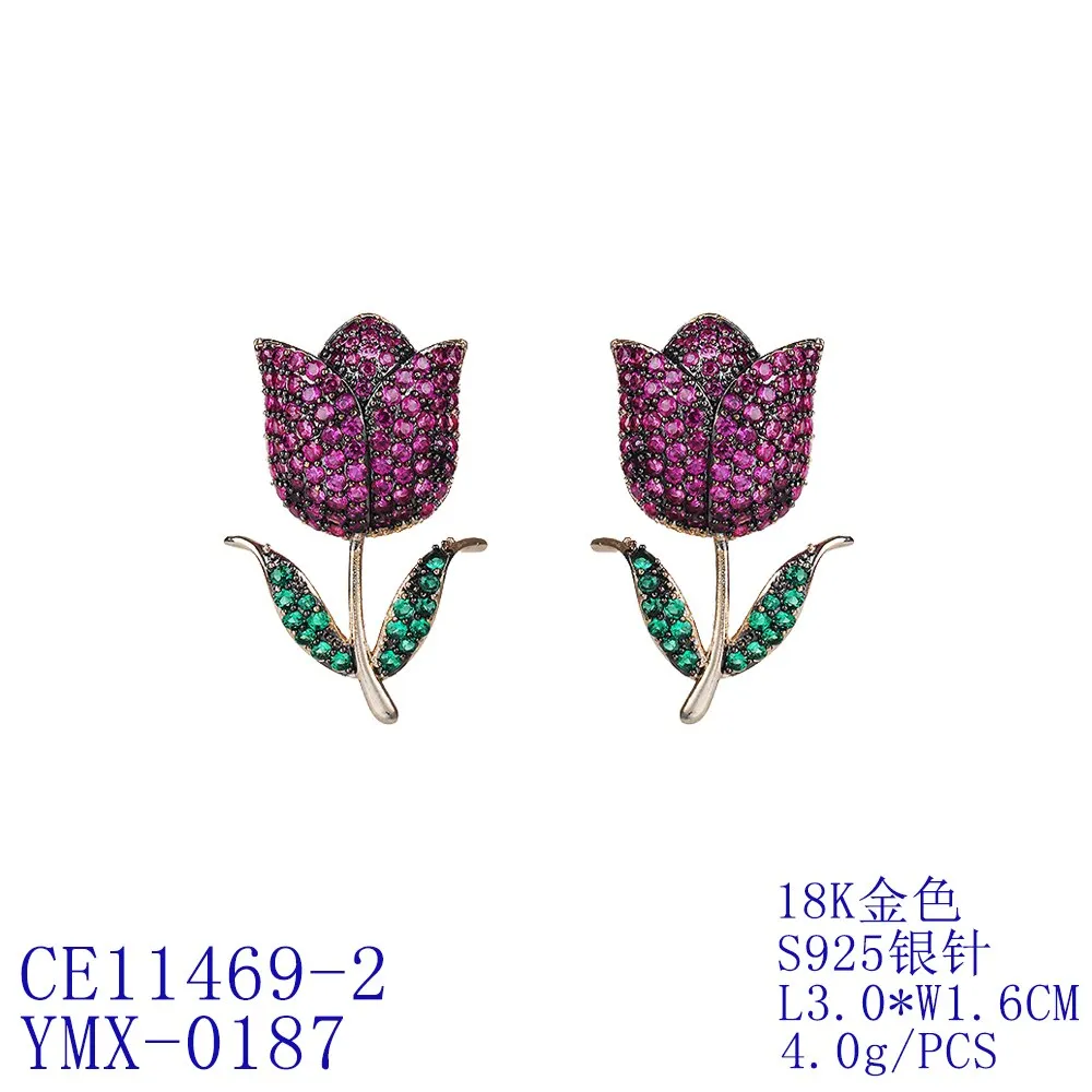 Popular S925 Silver Needle Cubic Zircon CZ Crystal Tulip Earrings Birthday Party Wedding Gift Fine New Jewelry CE11469