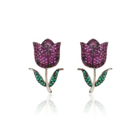 Popular S925 Silver Needle Cubic Zircon CZ Crystal Tulip Earrings Birthday Party Wedding Gift Fine New Jewelry CE11469